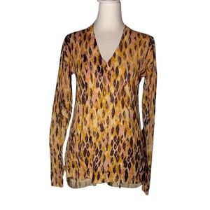 Emu Australia Colorful Orange Abstract Print Merino Wool V Neck Size Medium